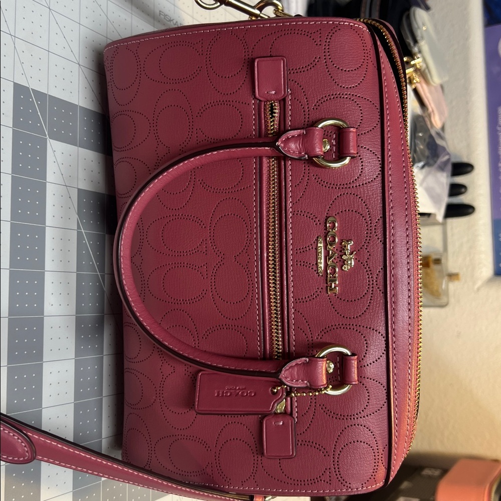 Coach Pink Leather Bag with Gold Accents